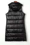 Black Hooded Long Quilted Vest Coat-Outerwear-MomFashion