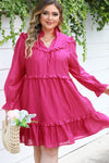 Rose Plus Size Ruffled Bubble Sleeve Dress-Plus Size-MomFashion