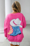 Strawberry Pink HOWDY Back Western Graphic Pullover Sweatshirt-Tops-MomFashion