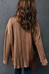 Khaki Oversize Textured Knit Button Front Shacket-Outerwear-MomFashion