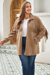 Khaki Fringe Trim Plus Size Suede Shacket-Plus Size-MomFashion