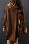 Brown Waffle Knit Buttoned Long Sleeve Top-Tops-MomFashion