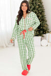 Light Green Christmas Plaid Print Shirt and Pants Pajama Set-Loungewear & Sleepwear/Sleepwear-MomFashion