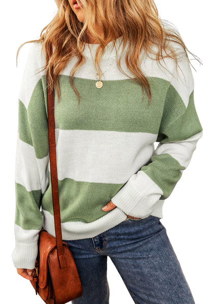 Colorblock Loose Sleeve Knit Sweater-Tops-MomFashion