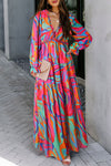 Multicolor Wild Lotus Ruffle Tiered Maxi Dress-Dresses-MomFashion