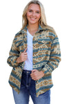 Blue Western Aztec Print Button Flap Pocket Shacket-Outerwear-MomFashion