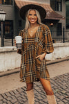 Brown Plaid Pattern Empire Waist Babydoll Dress-Dresses-MomFashion