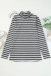 Black Striped Print Textured Knit Long Sleeve Tee-Tops-MomFashion