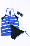 Light Blue Tankini with Stripes Patchwork-Swimwear-MomFashion