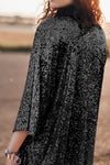 Black Sequin 3/4 Sleeve Open Front Duster Kimono-Outerwear-MomFashion