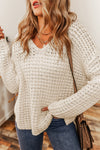 White Hollow-out Crochet V Neck Sweater-Tops-MomFashion