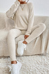 Apricot Ribbed Knit Loose Long Sleeve Top Skinny Pants Set-Loungewear-MomFashion