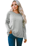 Gray Pocketed Oversized Drop Sleeve Top-Tops-MomFashion