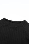 Black Ribbed Round Neck Knit Long Sleeve Top-Tops-MomFashion