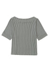 Gray Boatneck Batwing Sleeve Cording Blouse-Tops-MomFashion