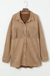 Khaki Fringe Trim Plus Size Suede Shacket-Plus Size-MomFashion