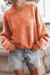 Orange Drop Shoulder Crew Neck Pullover Sweatshirt-Tops-MomFashion