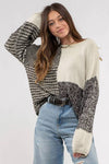 Black Neutral Colorblock Tie Back Sweater-Tops-MomFashion