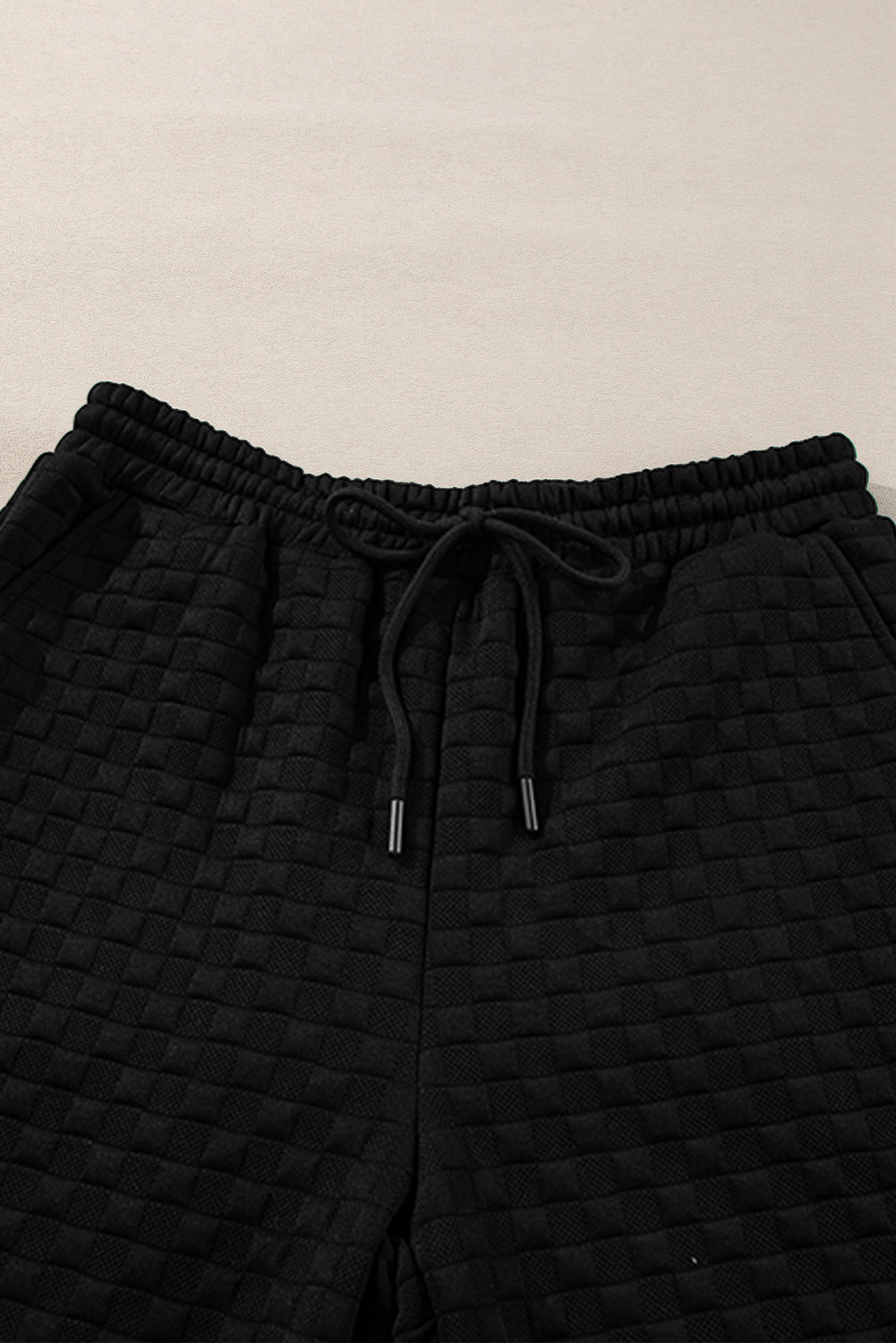 Color black Checkered Textured Split Pullover Top and Pants Set-Two Piece Sets/Pant Sets-MomFashion