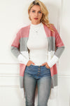 Green Colorblock Stripe Open-Front Cardigan-Tops-MomFashion