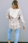 Khaki Plaid Removable Hood Buttoned Shacket-Outerwear-MomFashion