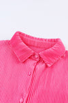 Rose 3/4 Sleeves Pleated Shirt and High Waist Shorts Lounge Set-Loungewear-MomFashion