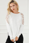 White Solid Scoop Neck Hollow Out Sweater-Tops-MomFashion