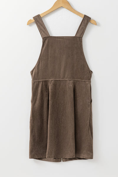 Brown O-ring Zip Up Pocketed Corduroy Dress-Dresses-MomFashion