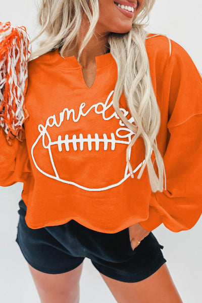 Orange Game Day Lettering Rugby Notched Neck Sweatshirt-Tops-MomFashion