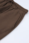 Brown Textured Loose Fit T Shirt and Drawstring Pants Set-Loungewear-MomFashion