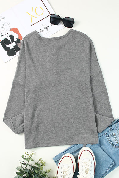 Gray Waffle Knit Henley Top-Tops-MomFashion