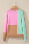 Multicolour Colorblock Mock Neck Ribbed Trim Sweater-Tops-MomFashion