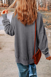 Gray Drop Shoulder Ribbed Trim Oversized Sweatshirt-Tops-MomFashion