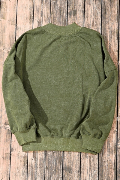 Green Drop Shoulder Crew Neck Pullover Sweatshirt-Tops-MomFashion