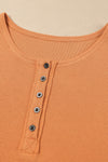 Orange Waffle Knit Henley Top-Tops-MomFashion