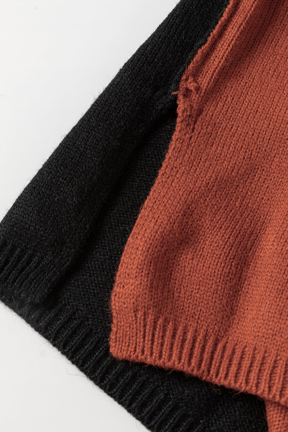 Clay Red Color Block Turtle Neck Drop Shoulder Knit Sweater-Tops-MomFashion