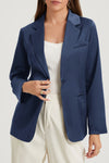 Blue Pocketed Single Button Lapel Neck Blazer-Outerwear-MomFashion