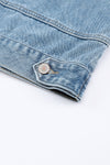 Sky Blue Rivet Studded Pocketed Denim Jacket-Outerwear-MomFashion