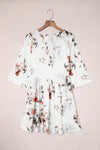 White V Neck 3/4 Sleeve Floral Dress-Dresses-MomFashion