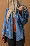 Chest Pockets Long Sleeve Denim Shirt Jacket-Outerwear-MomFashion