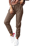 Brown Leather Tie Waist Jogger Pants-Bottoms-MomFashion