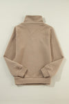 Pale Khaki Solid Half Zipper Quilted Pullover Sweatshirt-Tops-MomFashion