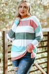 Green Plus Size Colorblock Pullover Top-Plus Size-MomFashion