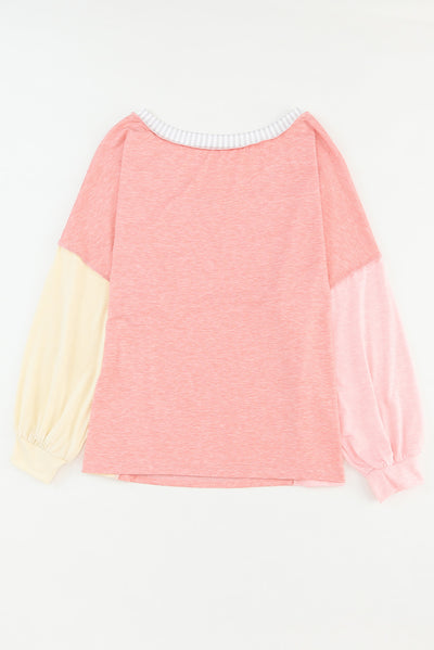 Striped Color Block Splicing Long Sleeve T Shirt-Tops-MomFashion