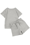 Gray 2pcs Solid Textured Drawstring Shorts Set-Loungewear-MomFashion