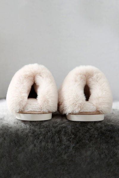 Khaki Cut and Sew Faux Suede Plush Lined Slippers-Shoes & Bags-MomFashion