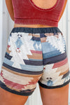 White Aztec Print Drawstring Waist Casual Shorts-Bottoms-MomFashion