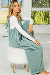 Moonlight Jade Corded Tie Straps V Neck Wide Leg Jumpsuit-Bottoms-MomFashion