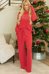 Fiery Red JOLLY Corded Long Sleeve Top and Pockets Pants Set-Two Piece Sets/Pant Sets-MomFashion