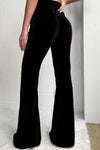Black Solid Color High Waist Flare Corduroy Pants-Bottoms-MomFashion